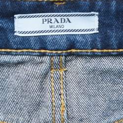 Prada Blue Distressed Denim Mini Skirt M