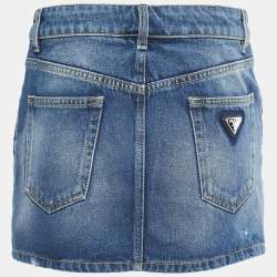 Prada Blue Distressed Denim Mini Skirt M