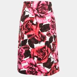Prada Pink Floral Printed Cotton A-Line Midi Skirt S