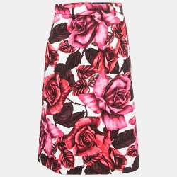 Prada Pink Floral Printed Cotton A-Line Midi Skirt S