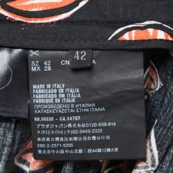 مملوكة مسبقًا Prada Black Lips Print Cotton Gathered Knee Length Skirt M