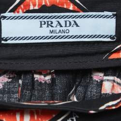 مملوكة مسبقًا Prada Black Lips Print Cotton Gathered Knee Length Skirt M