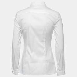 Pre Owned Prada Off White Stretch Cotton Button Front Full Sleeve Shirt S