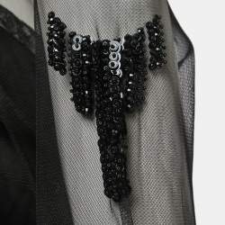 Pre Owned Prada Black Crystals Embellished Mesh Pleated Mini Dress  S