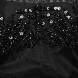 Pre Owned Prada Black Crystals Embellished Mesh Pleated Mini Dress  S