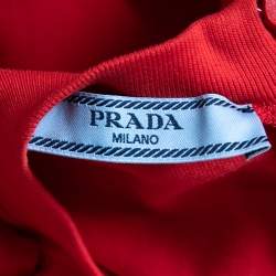 Pre Owned Prada Red Cotton Bow Detail A-Line Short Sleeve T-Shirt M