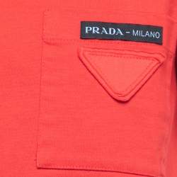 Pre Owned Prada Red Cotton Bow Detail A-Line Short Sleeve T-Shirt M