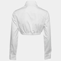 Pre Owned Prada White Cotton Logo Embroidered Cropped Shirt S