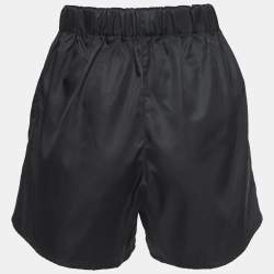 Prada Black Nylon Rubber Logo Drawstring Shorts S