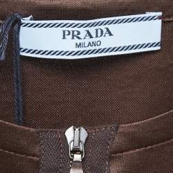 Prada Brown Jersey Zip Front Short Sleeve Top S 