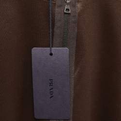 Prada Brown Jersey Zip Front Short Sleeve Top S 