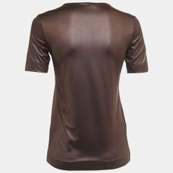 Prada Brown Jersey Zip Front Short Sleeve Top S 