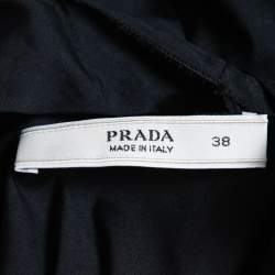 Prada Black Cotton Pleat Detail Cap Sleeve A-Line Top S