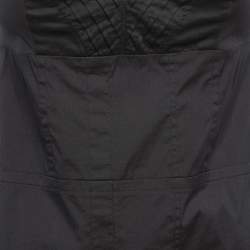 Prada Black Cotton Pleat Detail Cap Sleeve A-Line Top S