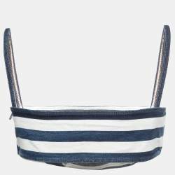Pre Owned Prada Blue/White Striped Denim Logo Plaque Cropped Top M