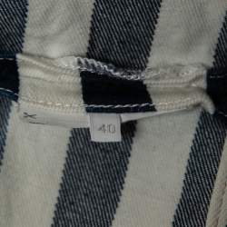 Pre Owned Prada Blue/White Striped Denim Logo Plaque Cropped Top S