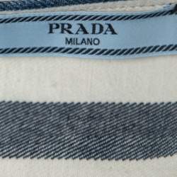 Pre Owned Prada Blue/White Striped Denim Logo Plaque Cropped Top S