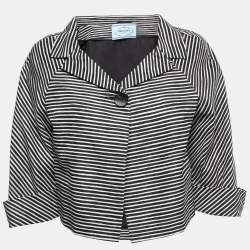 Prada Black/White Printed Taffeta One Button Cropped Jacket M