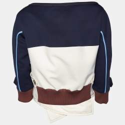Prada Navy Blue & Cream Polyester Double Breasted Cropped Jacket S