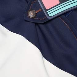 Prada Navy Blue & Cream Polyester Double Breasted Cropped Jacket S