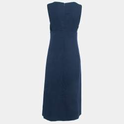 Pre Owned Prada Navy Blue Crepe Sleeveless Midi Dress S