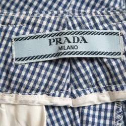 Prada Blue Gingham Patterned Cotton Blend Capri Pants S