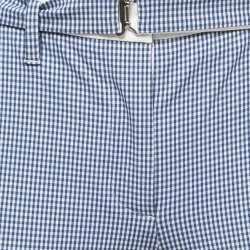 Prada Blue Gingham Patterned Cotton Blend Capri Pants S
