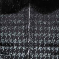 Prada Grey Houndstooth Printed Synthetic Fox Fur Collar Cropped Jacket S