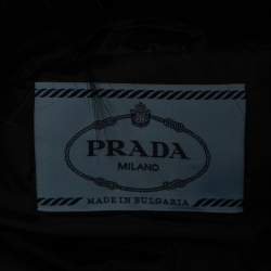Prada Grey Houndstooth Printed Synthetic Fox Fur Collar Cropped Jacket S