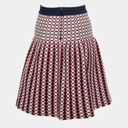 Prada Multicolor Checked Knit Fit & Flare Knee Length Skirt M