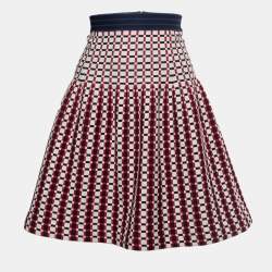 Prada Multicolor Checked Knit Fit & Flare Knee Length Skirt M