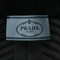Prada Black Knit Logo Intarsia Zip-Up Jacket M
