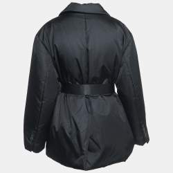 Prada Black Resin Coating Nylon  Belted Down Jacket M