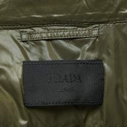 Prada Military Green Quilted Nylon Logo Patch Zip Front Down Jacket L