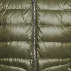Prada Military Green Quilted Nylon Logo Patch Zip Front Down Jacket L