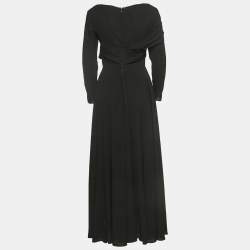 Prada Black Georgette Draped Maxi Dress S