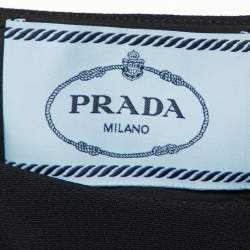 Prada Black Crepe Contrast Feather Detail Belted Midi Dress M