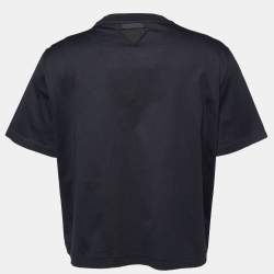 Pre Owned Prada Black Mirror Embellished Cotton Knit T-Shirt L