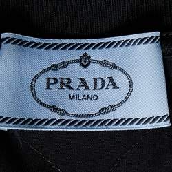Pre Owned Prada Black Mirror Embellished Cotton Knit T-Shirt L