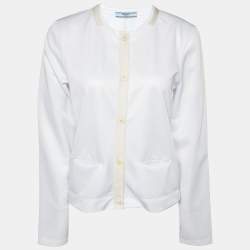 Pre Owned Prada White Jersey & Silk Trim Top L