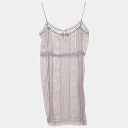 Prada Purple Lace Paneled Sheer Silk Strappy Tunic Top S