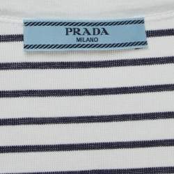 Pre Owned Prada White Striped Cotton Triangle Logo Detail Tank Top S