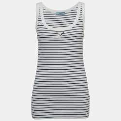 Pre Owned Prada White Striped Cotton Triangle Logo Detail Tank Top S