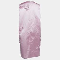 Prada Pink Printed Silk Floral Applique Duchess Shift Dress XL