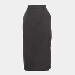 Prada Grey Wool Slit Detail Pencil Skirt S