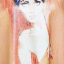Prada Orange Poster Print Coated Cotton Fur Trimmed Sleeveless Dress M