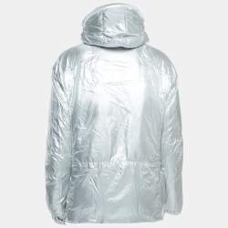 Prada Vintage Silver Nylon Detachable Hood Down Jacket M