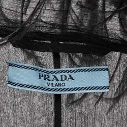 Pre Owned Prada Black Ostrich Feather and Silk Crinkle Semi Sheer Mid Length Coat XS
