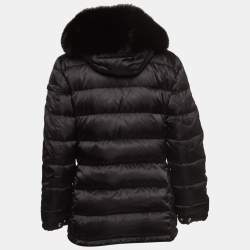 Pre Owned Prada Black Fur Trimmed Hood Nylon Padded  Jacket M