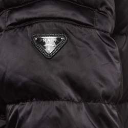 Pre Owned Prada Black Fur Trimmed Hood Nylon Padded  Jacket M